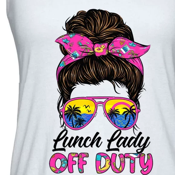 Funny Last day of school Lunch Lady off duty Messy Bun Hair Ladies Essential Flowy Tank