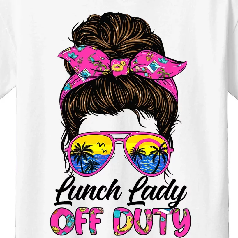 Funny Last day of school Lunch Lady off duty Messy Bun Hair Kids T-Shirt