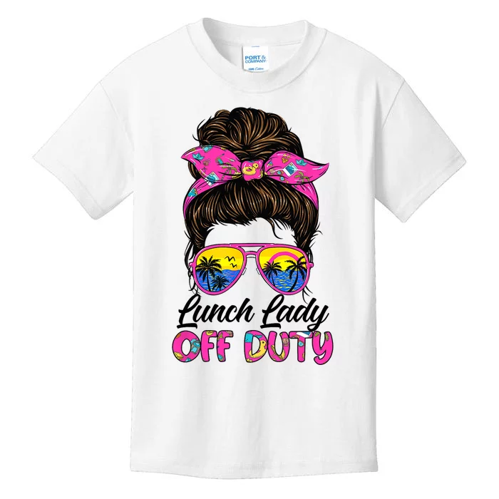 Funny Last day of school Lunch Lady off duty Messy Bun Hair Kids T-Shirt