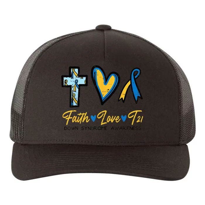 Faith Love Down Syndrome Awareness Christian Yupoong Adult 5-Panel Trucker Hat