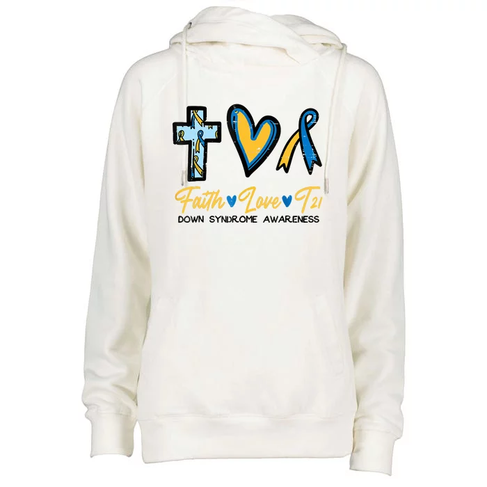 Faith Love Down Syndrome Awareness Christian Womens Funnel Neck Pullover Hood