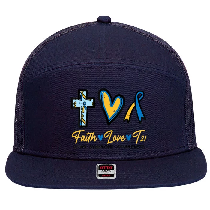 Faith Love Down Syndrome Awareness Christian 7 Panel Mesh Trucker Snapback Hat