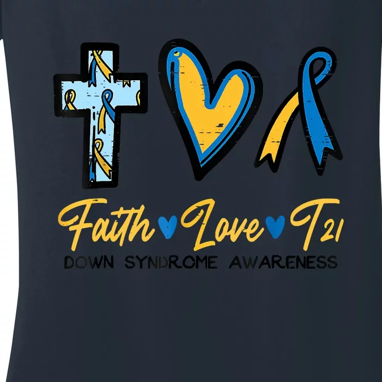 Faith Love Down Syndrome Awareness Christian Women's V-Neck T-Shirt