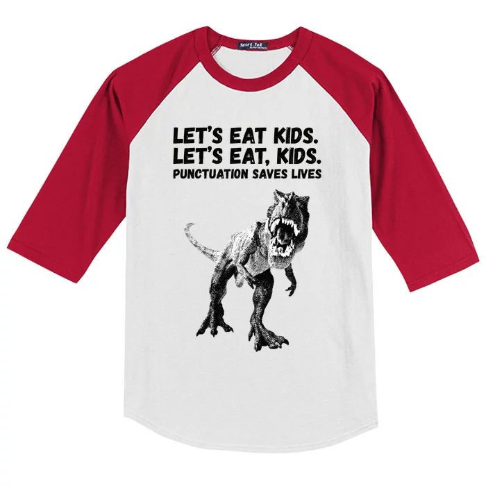 Funny Lets Eat Punctuation Saves Lives Grammar Kids Colorblock Raglan Jersey