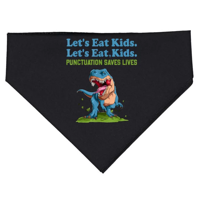 Funny Lets Eat Kids Punctuation Saves Lives Grammar USA-Made Doggie Bandana