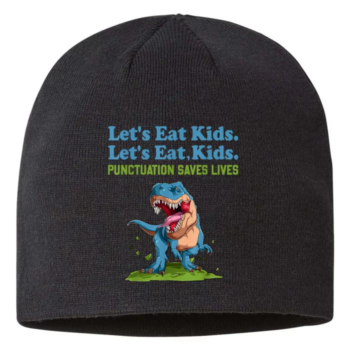 Funny Lets Eat Kids Punctuation Saves Lives Grammar 8 1/2in Sustainable Knit Beanie