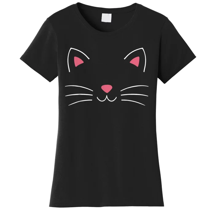 Funny Lazy Easy Cat Face Costume For Diy Halloween Party Women's T-Shirt