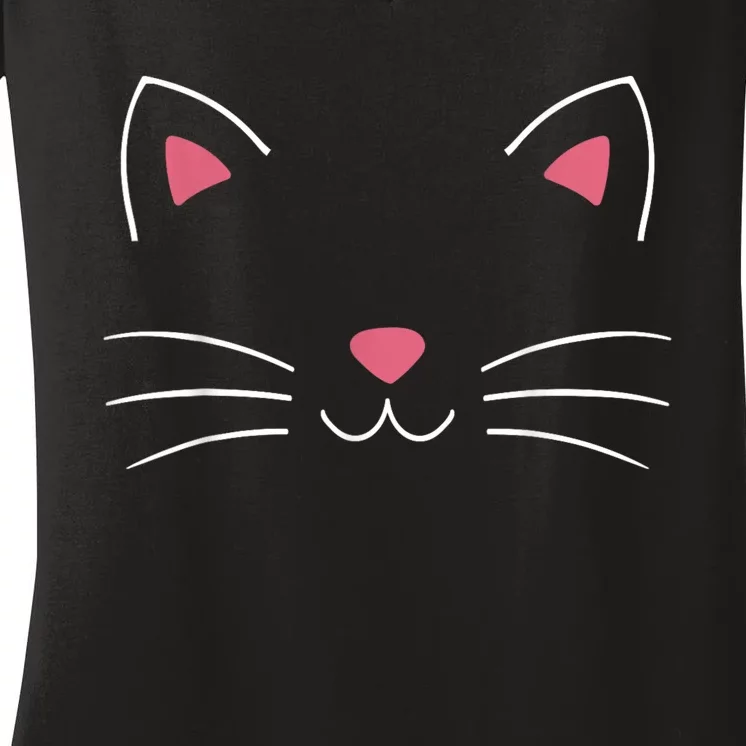 Funny Lazy Easy Cat Face Costume For Diy Halloween Party Women's V-Neck T-Shirt