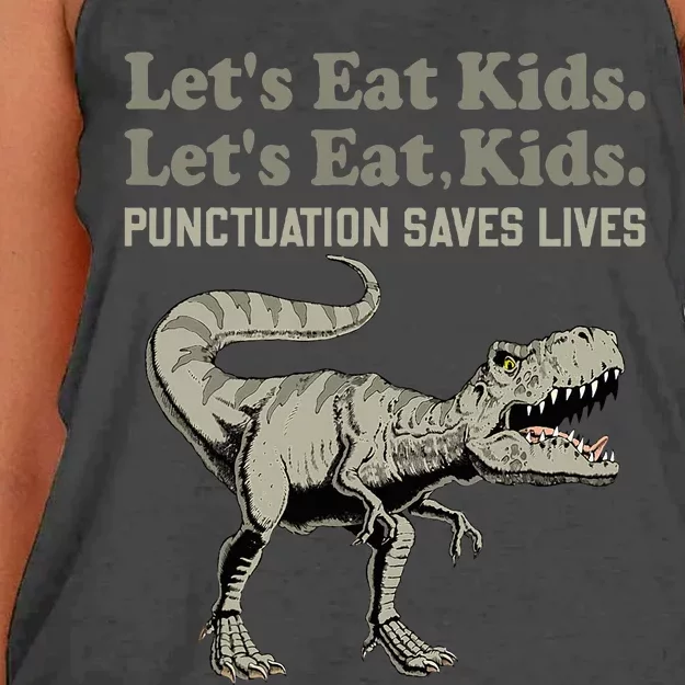 Funny Lets Eat Punctuation Saves Lives Grammar Women's Knotted Racerback Tank