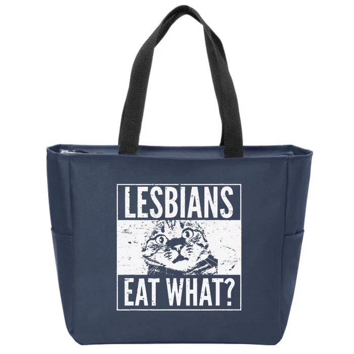 Funny Lesbians Eat What Cat Kitten LGBT Humor Zip Tote Bag