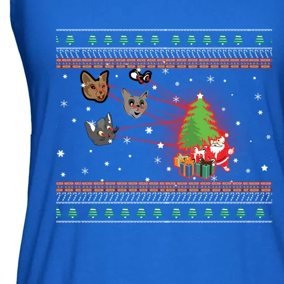 Funny Laser Eyes Cat Ugly Christmas Lights Sweater Jumper Gift Ladies Essential Flowy Tank