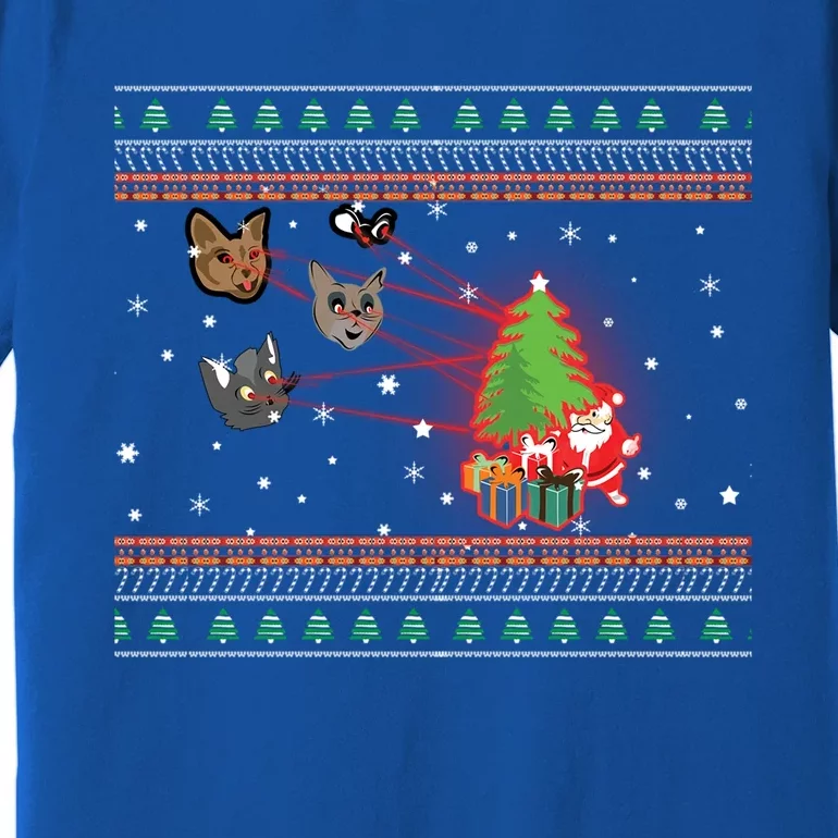 Funny Laser Eyes Cat Ugly Christmas Lights Sweater Jumper Gift Premium T-Shirt