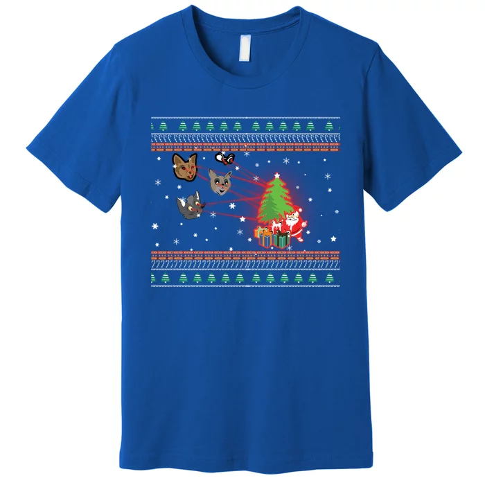 Funny Laser Eyes Cat Ugly Christmas Lights Sweater Jumper Gift Premium T-Shirt