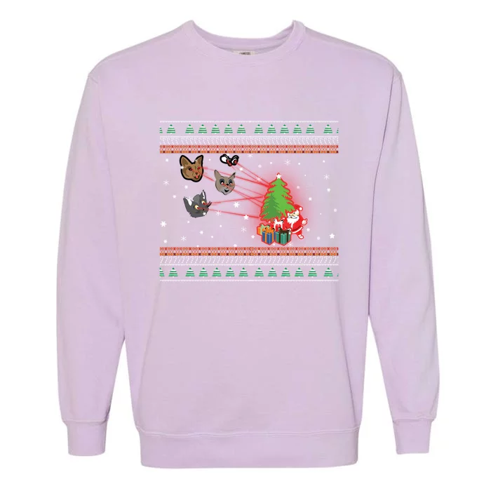 Funny Laser Eyes Cat Ugly Christmas Lights Sweater Jumper Gift Garment-Dyed Sweatshirt