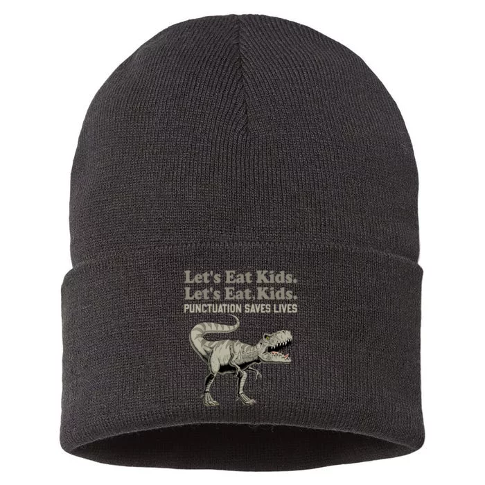 Funny Lets Eat Kids Punctuation Saves Lives Grammar Sustainable Knit Beanie