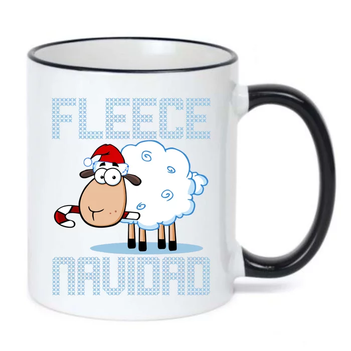 Fleece Navidad Sheep Lamb Ugly Christmas Sweater Design Black Color Changing Mug