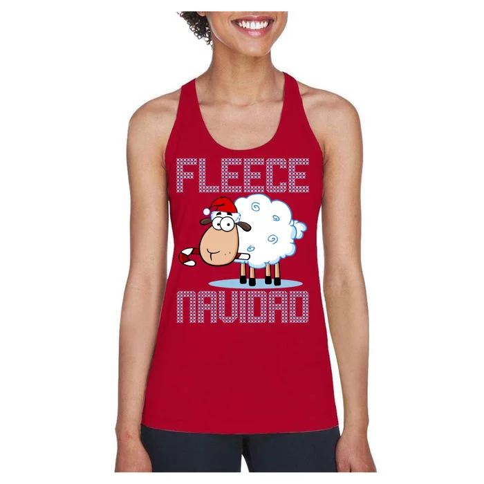 Fleece Navidad Sheep Lamb Ugly Christmas Sweater Design Women's Racerback Tank