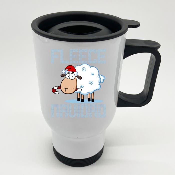 Fleece Navidad Sheep Lamb Ugly Christmas Sweater Design Front & Back Stainless Steel Travel Mug