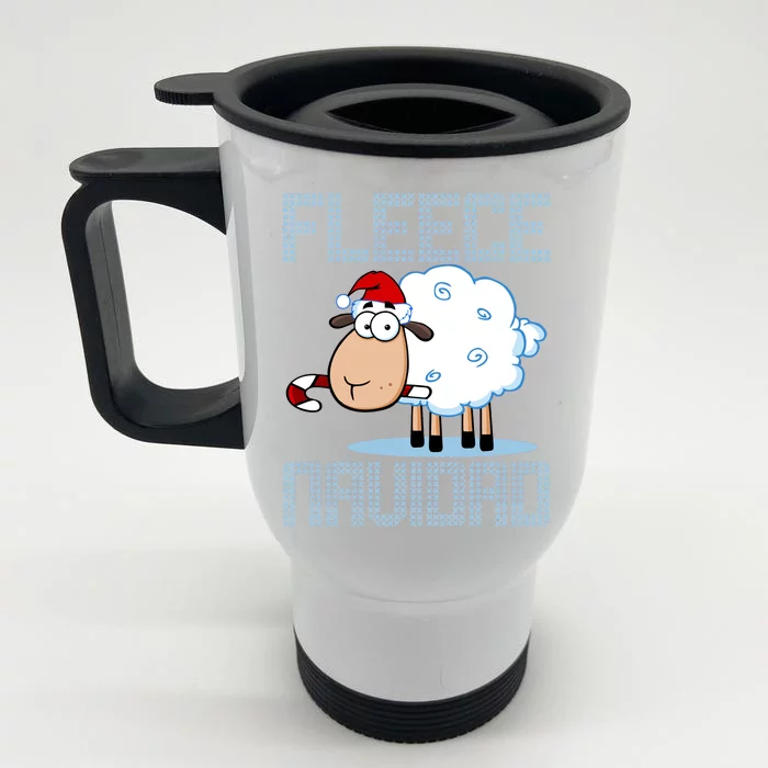 Fleece Navidad Sheep Lamb Ugly Christmas Sweater Design Front & Back Stainless Steel Travel Mug