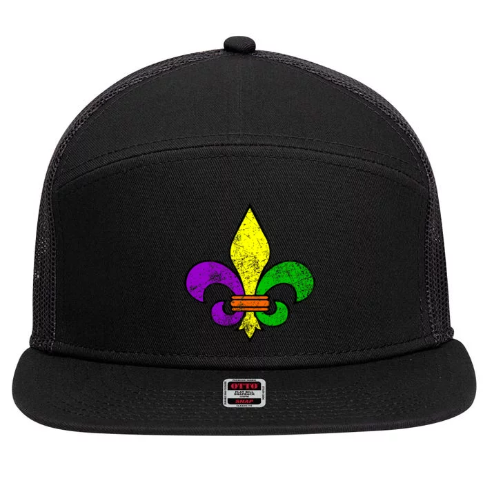 Fleur De Lis Retro Mardi Gras New Orleans Logo 7 Panel Mesh Trucker Snapback Hat