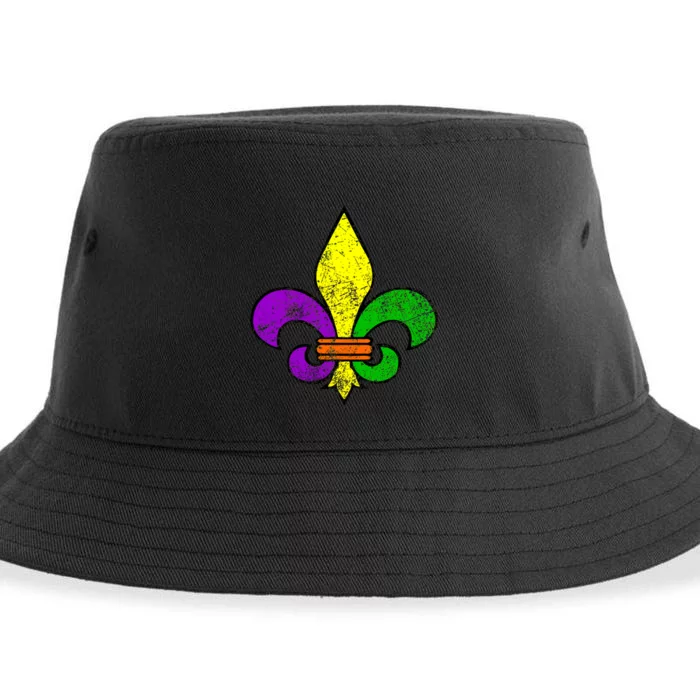 Fleur De Lis Retro Mardi Gras New Orleans Logo Sustainable Bucket Hat