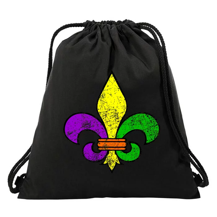 Fleur De Lis Retro Mardi Gras New Orleans Logo Drawstring Bag