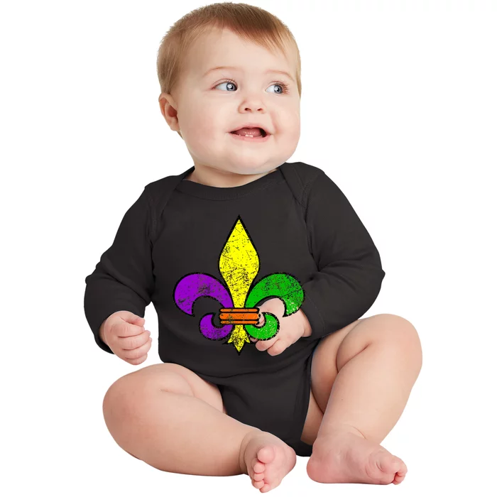 Fleur De Lis Retro Mardi Gras New Orleans Logo Baby Long Sleeve Bodysuit