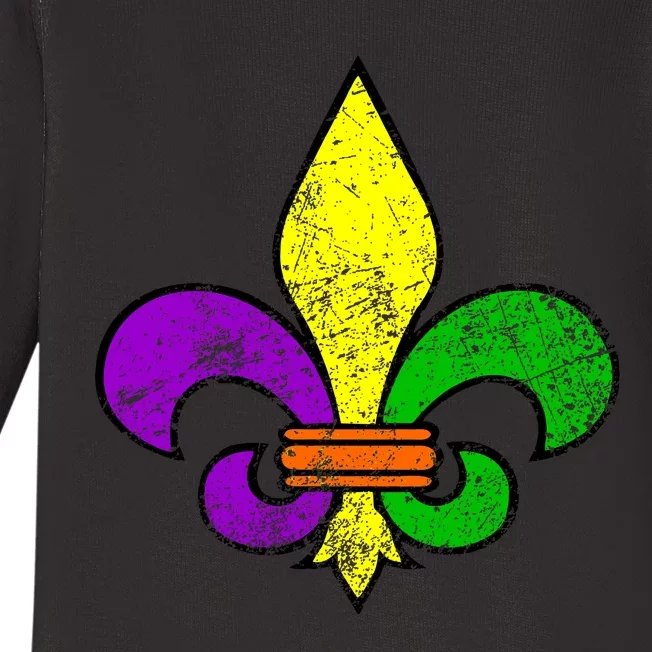 Fleur De Lis Retro Mardi Gras New Orleans Logo Baby Long Sleeve Bodysuit