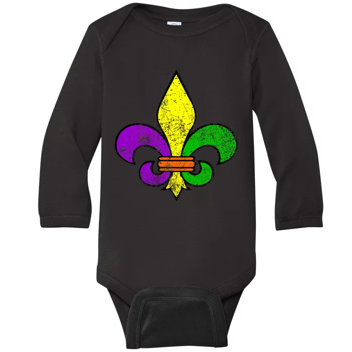 Fleur De Lis Retro Mardi Gras New Orleans Logo Baby Long Sleeve Bodysuit