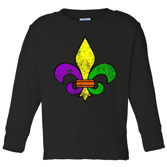 Fleur De Lis Retro Mardi Gras New Orleans Logo Toddler Long Sleeve Shirt