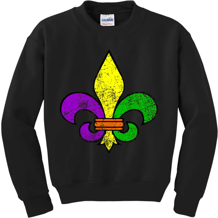 Fleur De Lis Retro Mardi Gras New Orleans Logo Kids Sweatshirt