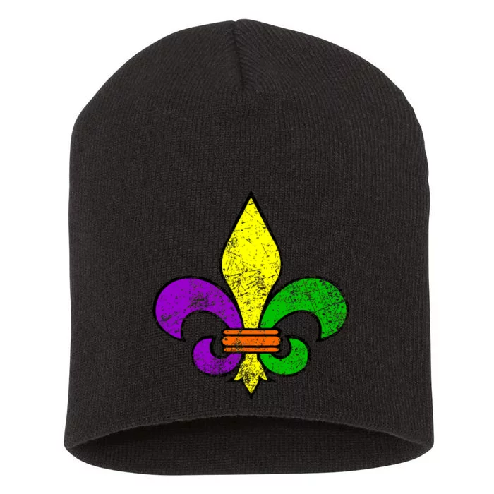 Fleur De Lis Retro Mardi Gras New Orleans Logo Short Acrylic Beanie