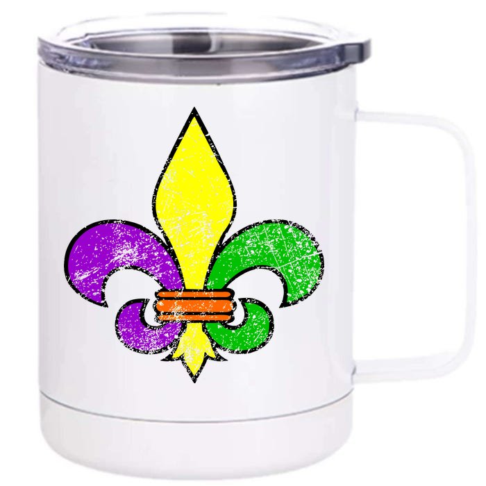 Fleur De Lis Retro Mardi Gras New Orleans Logo Front & Back 12oz Stainless Steel Tumbler Cup