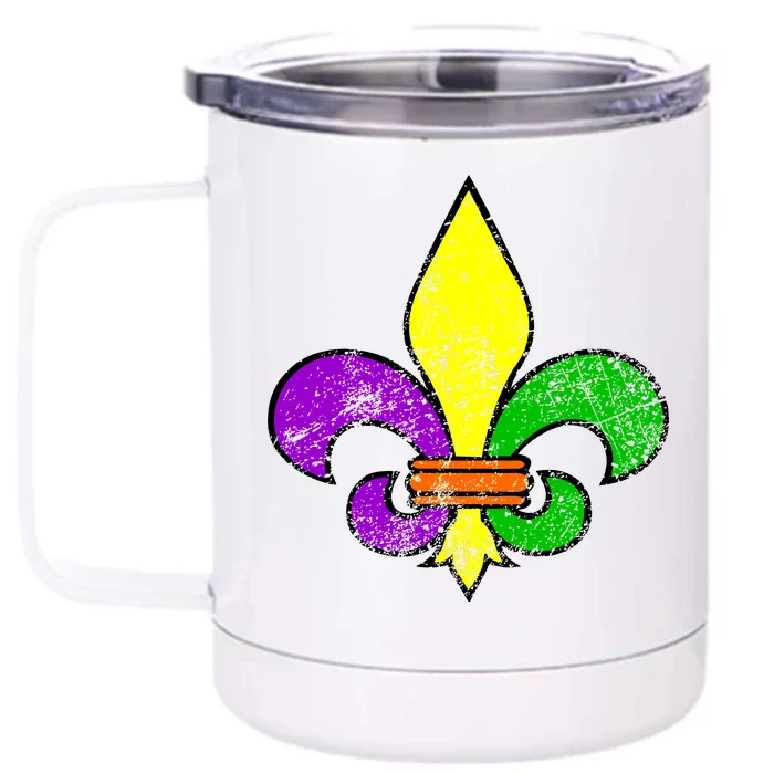 Fleur De Lis Retro Mardi Gras New Orleans Logo Front & Back 12oz Stainless Steel Tumbler Cup