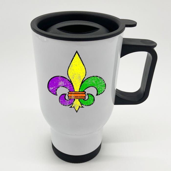 Fleur De Lis Retro Mardi Gras New Orleans Logo Front & Back Stainless Steel Travel Mug