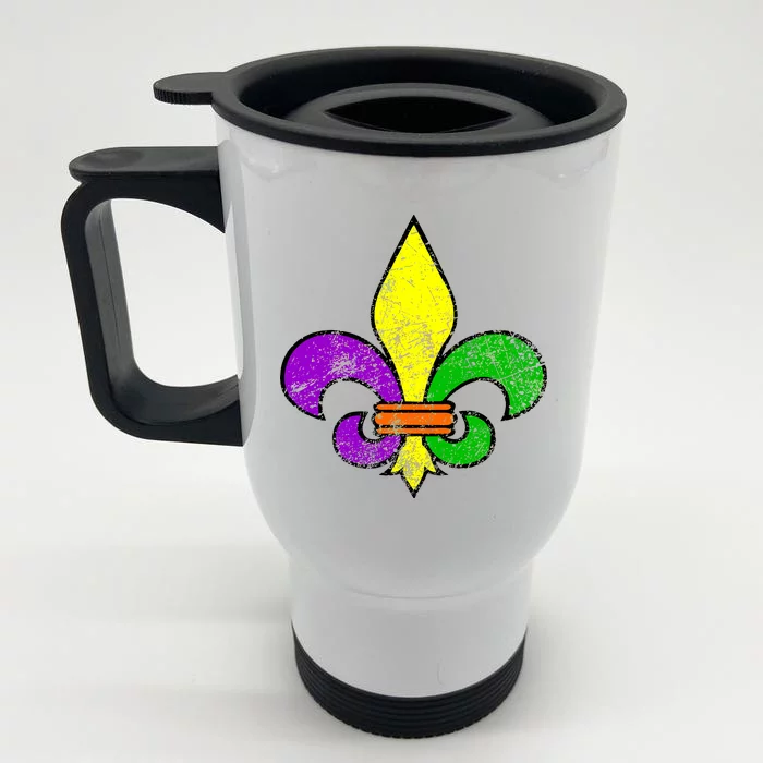 Fleur De Lis Retro Mardi Gras New Orleans Logo Front & Back Stainless Steel Travel Mug