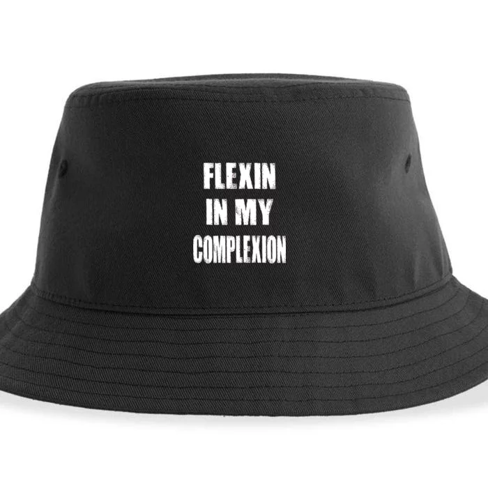 Flexin My Complexion Distressed Logo Sustainable Bucket Hat