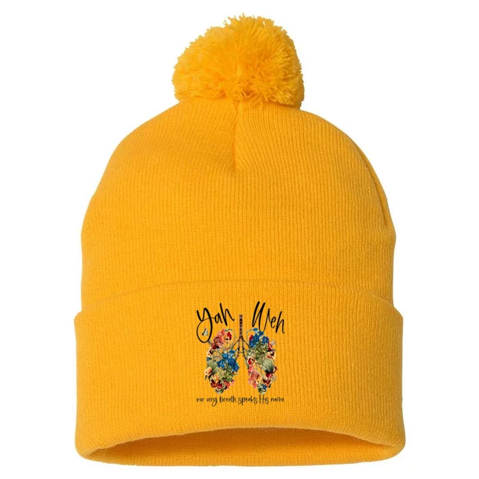 Floral Lung Flowers Pom Pom 12in Knit Beanie