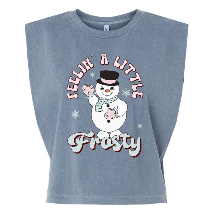 Feelin' Little Frostys Snowman Groovy Retro Christmas Pajama Garment-Dyed Women's Muscle Tee