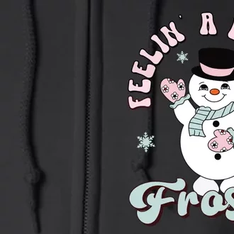 Feelin Little Frostys Snowman Groovy Retro Christmas Pajama Full Zip Hoodie