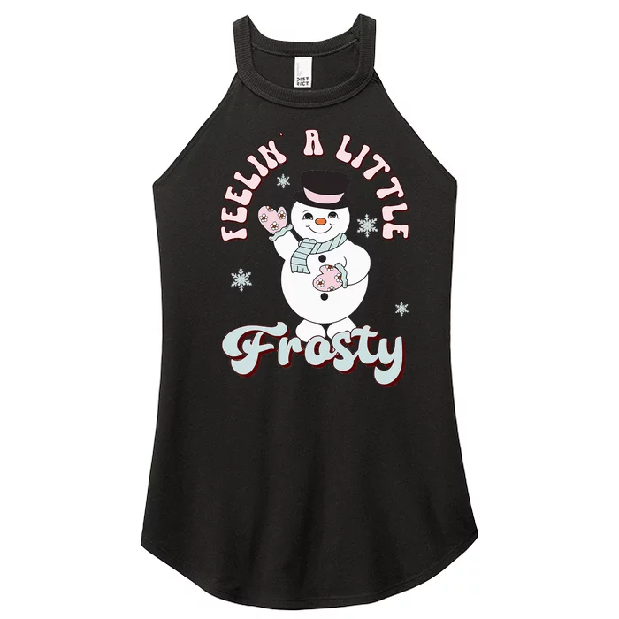 Feelin Little Frostys Snowman Groovy Retro Christmas Pajama Women’s Perfect Tri Rocker Tank