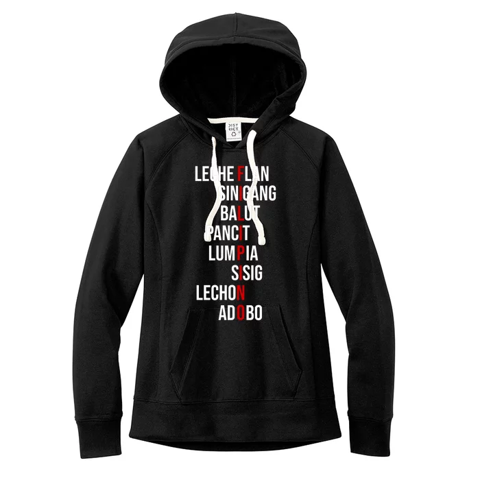 Filipino Lech Flan Sinigang Balut Pancit Lumpia Sisig Lechon Adobo Women's Fleece Hoodie