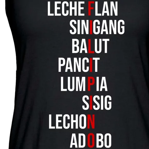 Filipino Lech Flan Sinigang Balut Pancit Lumpia Sisig Lechon Adobo Ladies Essential Flowy Tank