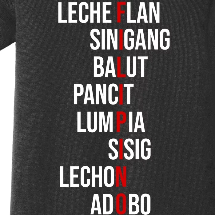 Filipino Lech Flan Sinigang Balut Pancit Lumpia Sisig Lechon Adobo Baby Bodysuit