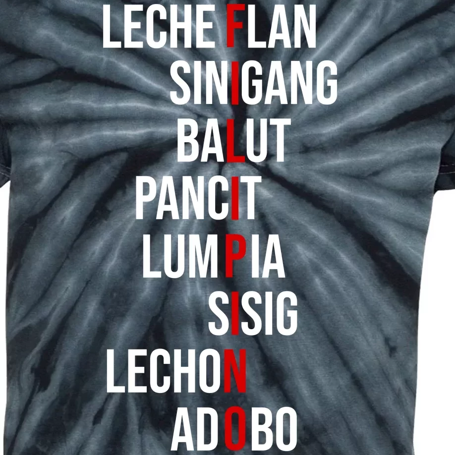 Filipino Lech Flan Sinigang Balut Pancit Lumpia Sisig Lechon Adobo Kids Tie-Dye T-Shirt