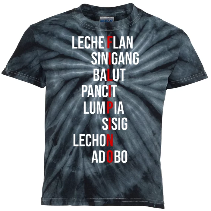 Filipino Lech Flan Sinigang Balut Pancit Lumpia Sisig Lechon Adobo Kids Tie-Dye T-Shirt