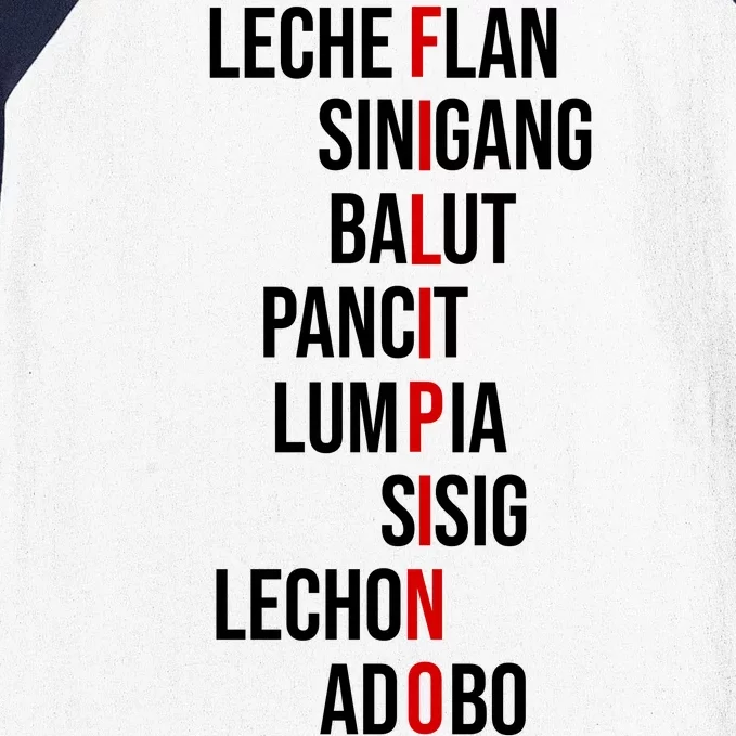 Filipino Lech Flan Sinigang Balut Pancit Lumpia Sisig Lechon Adobo Baseball Sleeve Shirt