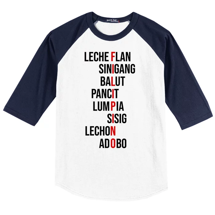 Filipino Lech Flan Sinigang Balut Pancit Lumpia Sisig Lechon Adobo Baseball Sleeve Shirt