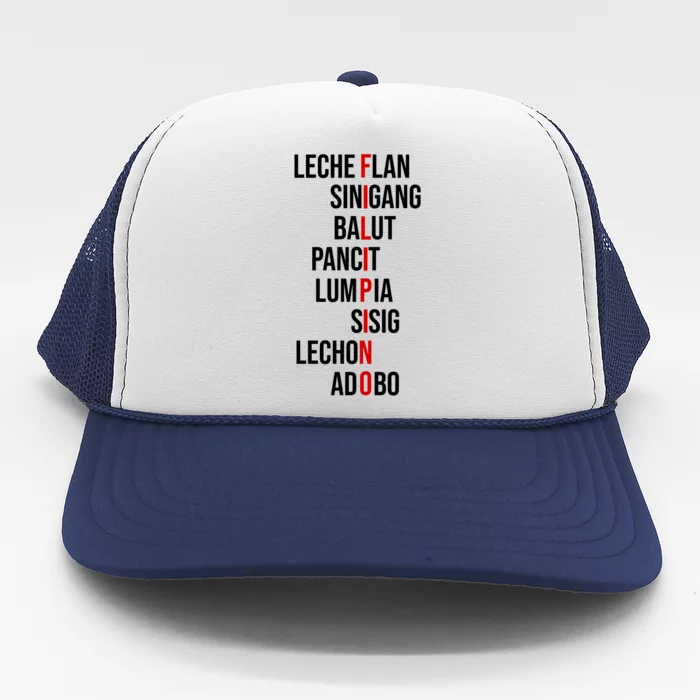 Filipino Lech Flan Sinigang Balut Pancit Lumpia Sisig Lechon Adobo Trucker Hat