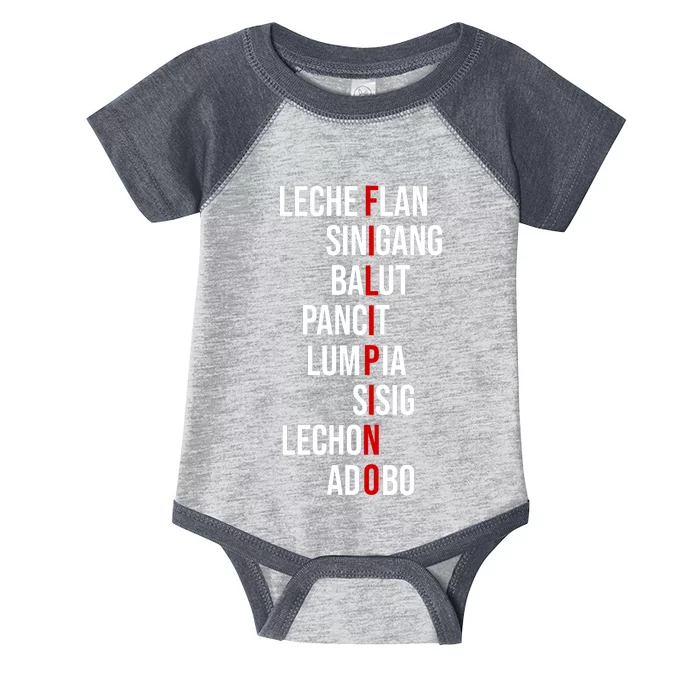 Filipino Lech Flan Sinigang Balut Pancit Lumpia Sisig Lechon Adobo Infant Baby Jersey Bodysuit